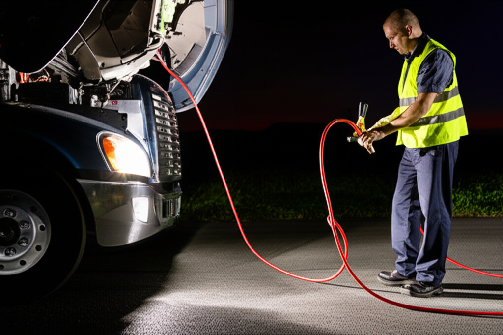 Commercial truck jump start service being performed in Ogallala Nebraska